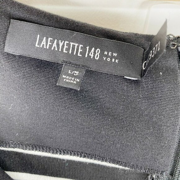 Lafayette 148 Dress Womens Size Large Black White Striped Punto Combo Sheath - Picture 2 of 3